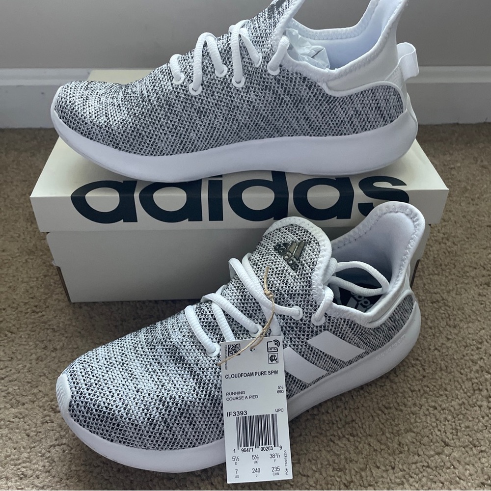 Adidas Women's Cloudfoam Pure Sportswear Athletic Shoes Black/White IF3393 Sz 7
